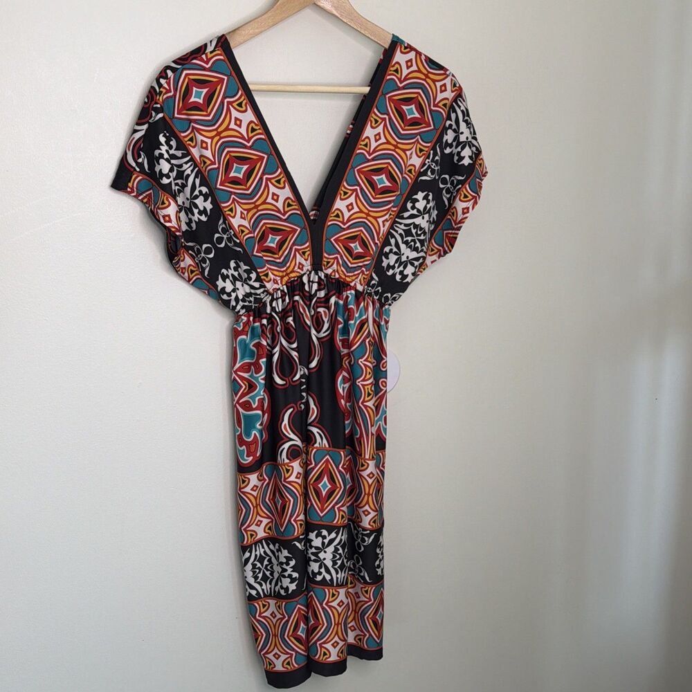Colorful Lightweight V-Neck Beach Coverup Midi Medium